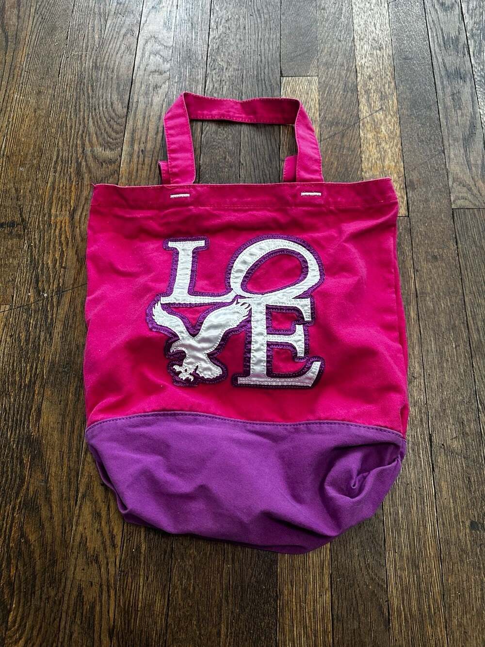 Vintage Y2K American Eagle Outfitters Pink Purple LOVE Graphic Canvas Tote Bag